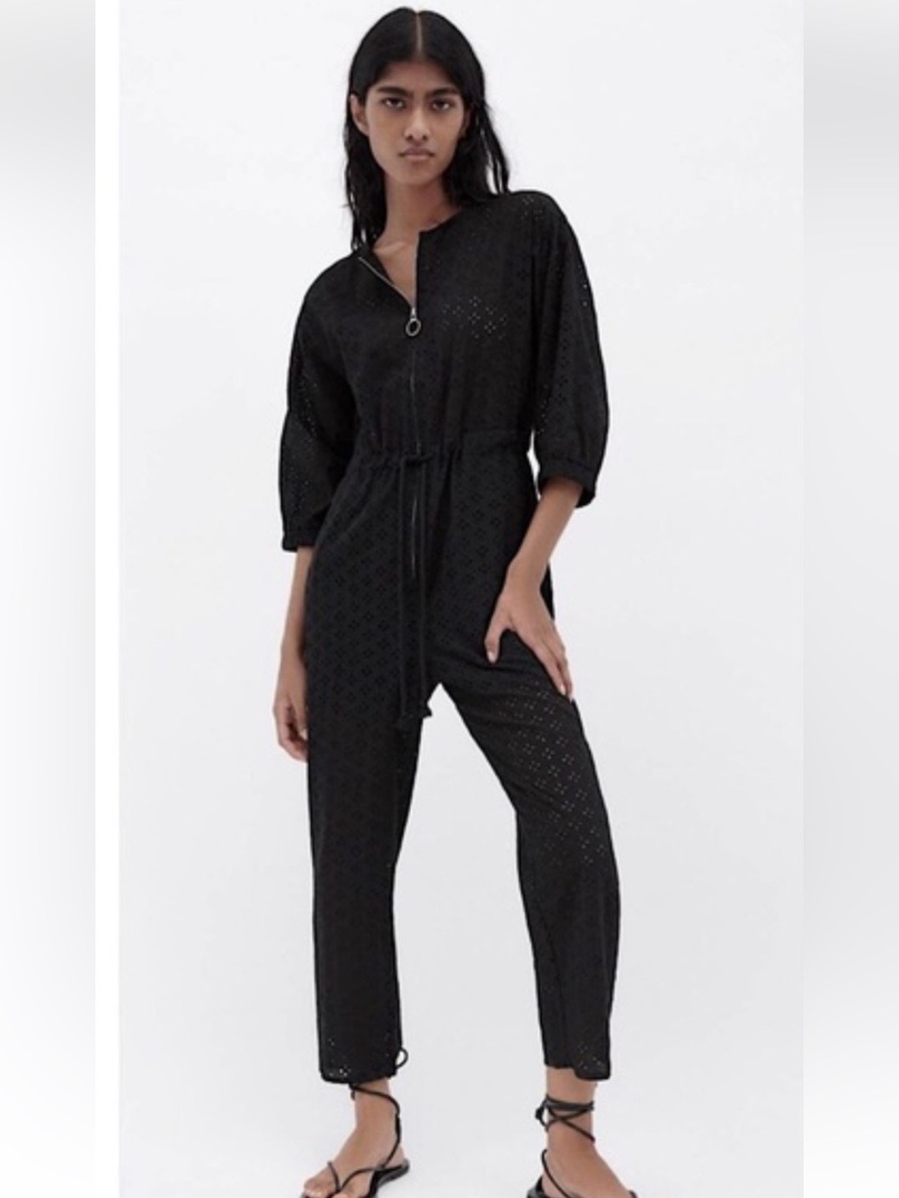 NWT Zara Black Eyelet Zip-Front Jumpsuit